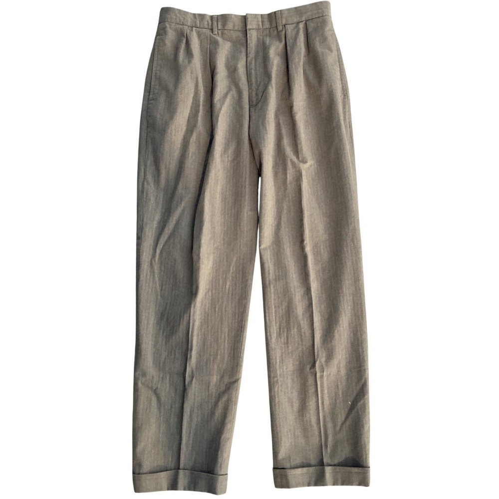 90s Mens Polo Ralph Lauren Double Pleated Herringbone Trousers Gray 34x34 Cotton
